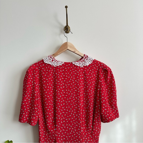 Vintage lace Peter Pan collared floral print button front midi dress- M/L - Picture 5 of 9